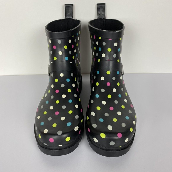 NWOB Capelli New York Womens Rain Ankle Booties Black Rainbow Polka Dot Size 10 - Picture 4 of 12